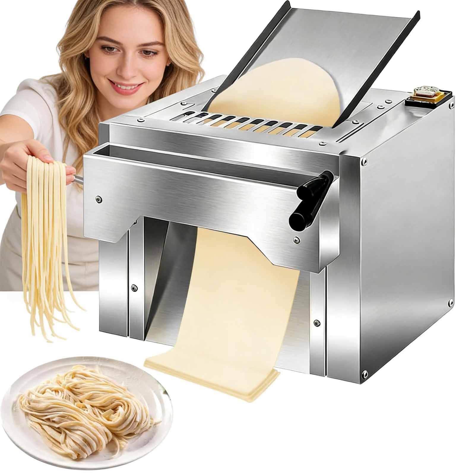Macchina Per Tagliatelle Ad Alta Velocità In Acciaio Inossidabile Da 2,2 KW, Sfogliatrice Per Pasticceria, Sfogliatrice Elettrica Commerciale Con Spessore Regolabile 1-20 Mm E Facile Da Pulire