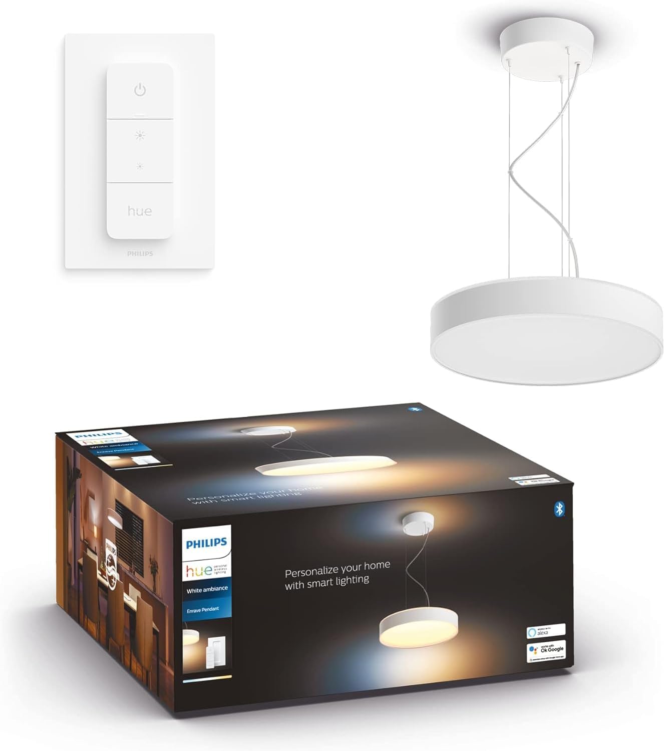 NEW Enrave White and Ambiance Ceiling Pendant Smart Light White Suitable for Kitchen and Dining Works with Alexa, Google Assistant and Apple Homekit, 915005998001, 1 Count (Pack of 1)