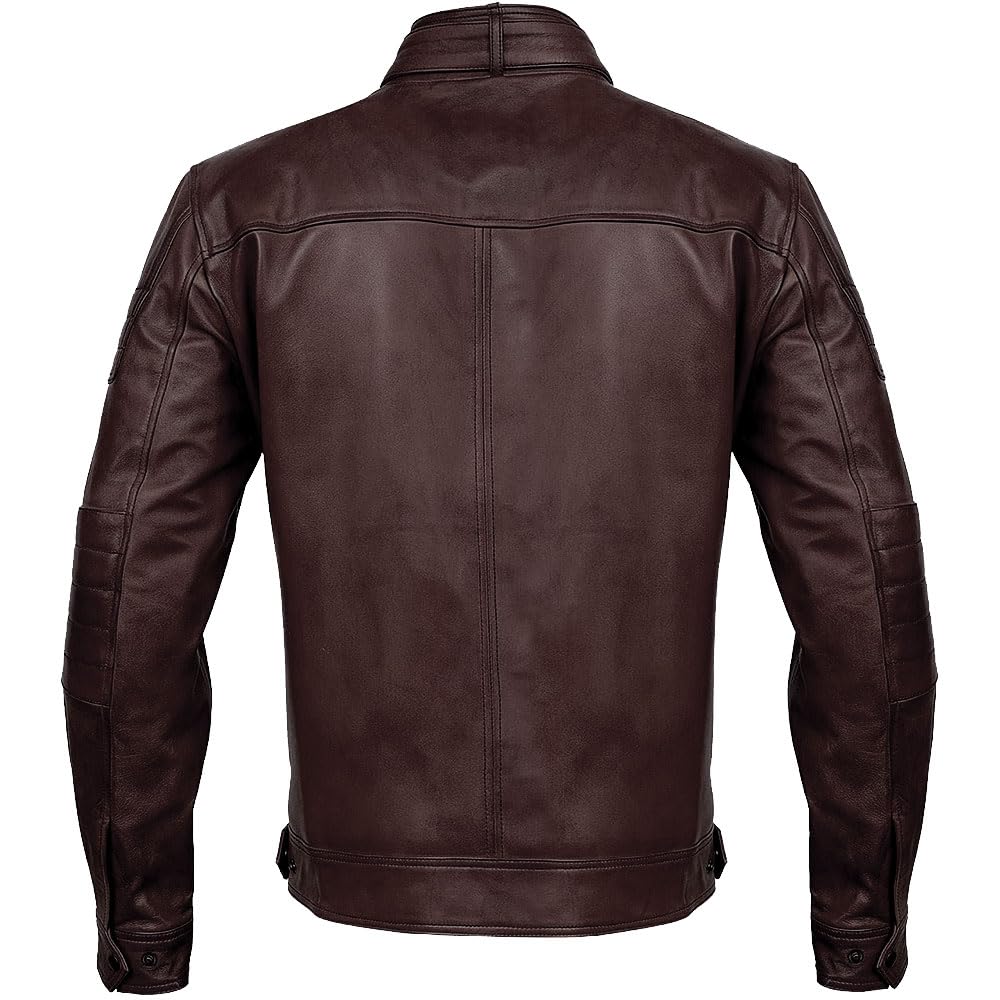 Giacca in pelle da uomo Cafe Racer stile moto tinta unita Slim Fit giacca in pelle marrone moto motociclista Cafe Racer