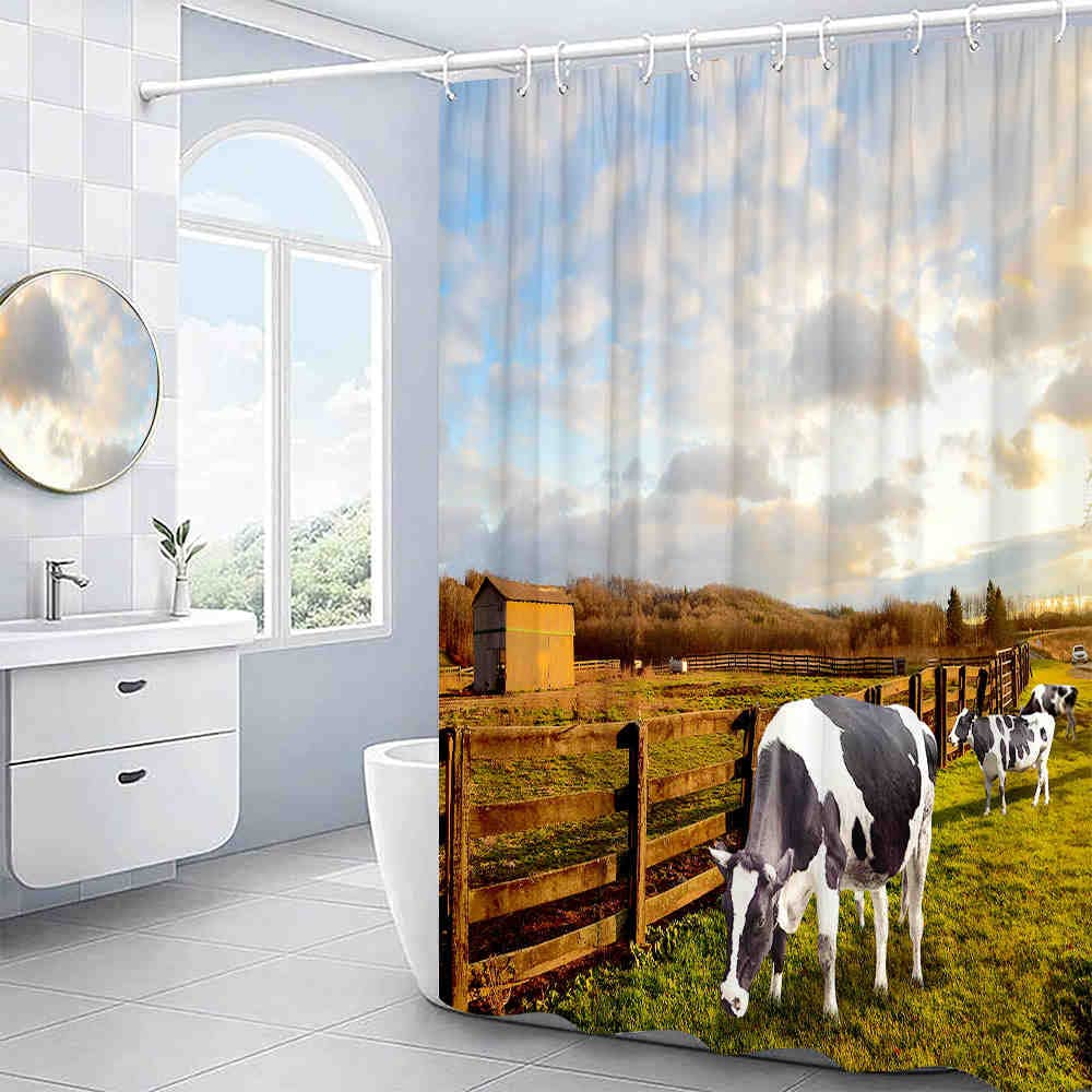 Tenda Da Doccia Divertente Mucca 180x200 Cm - Tessuto Poliestere Impermeabile, Stampa Vintage, Con 12 Ganci (lavabile)