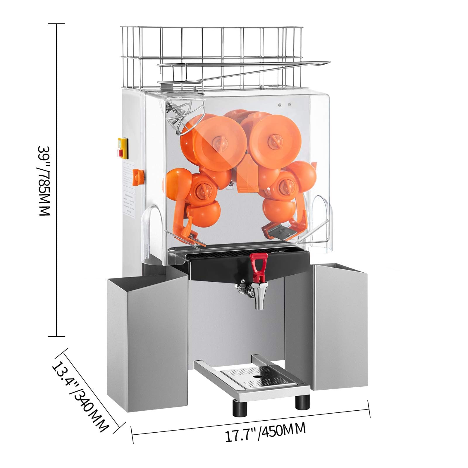 QUTBAG Máquina eléctrica de Jugo de Naranja de 120 W, exprimidor de cítricos Comercial con 2 Cajas de chatarra, Extractor automático de Jugo de masticación Lenta, 20 Naranjas por Minuto