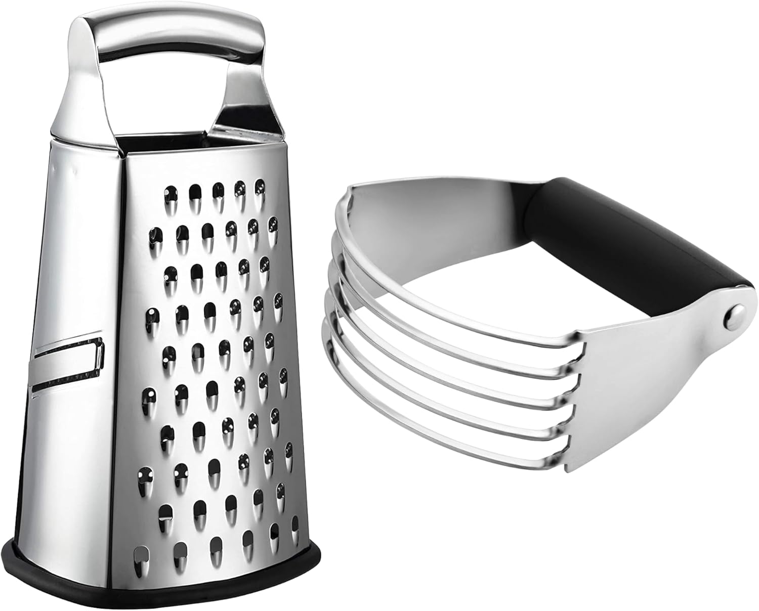 Spring Chef Professional Box Grater, Large & Stainless Steel Dough Blender, Medium Size, Black - 2 Product Bundle