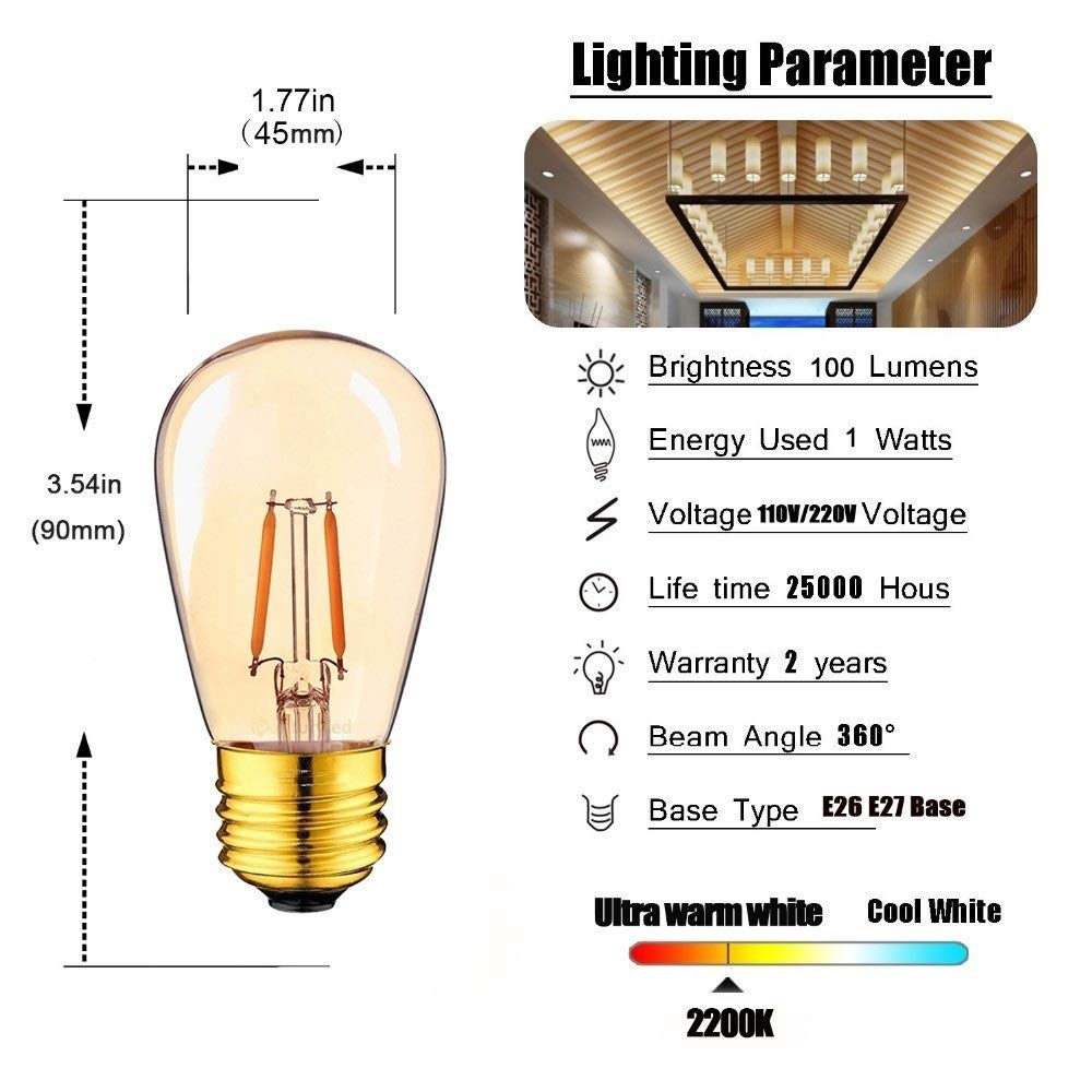 Home Bulbs, Pack of 6, Led Filament Bulb Edison Pearl Lamp, 2-Chips Gold Tint ST45 AC110V E26 1W LED Decorative Pendant Dimmable Lamp