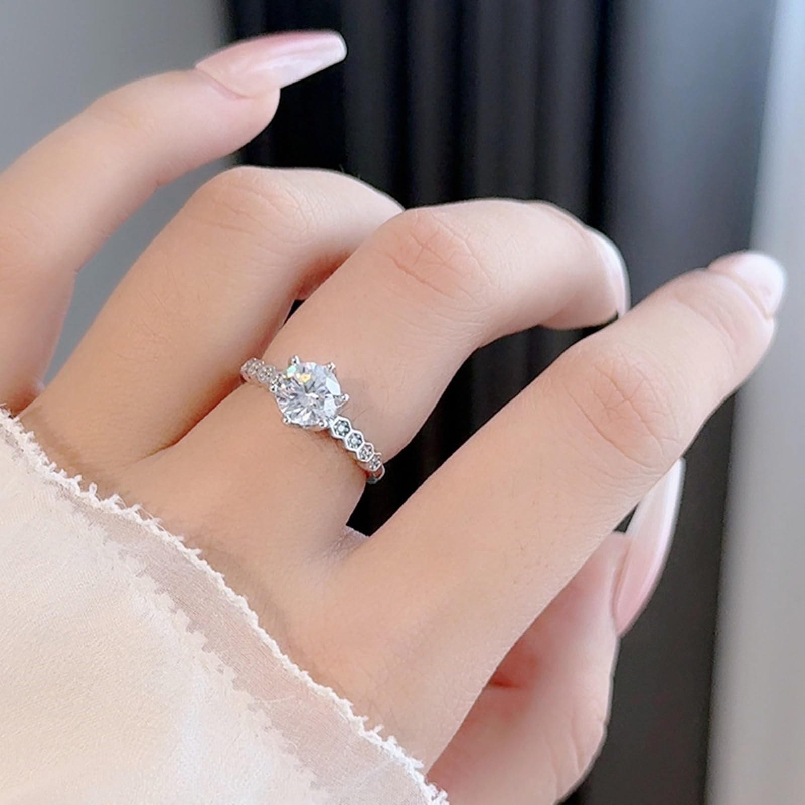Anillo de compromiso para mujer, oro blanco, elegante, con moissanite de 1 ct, oro auténtico, solitario