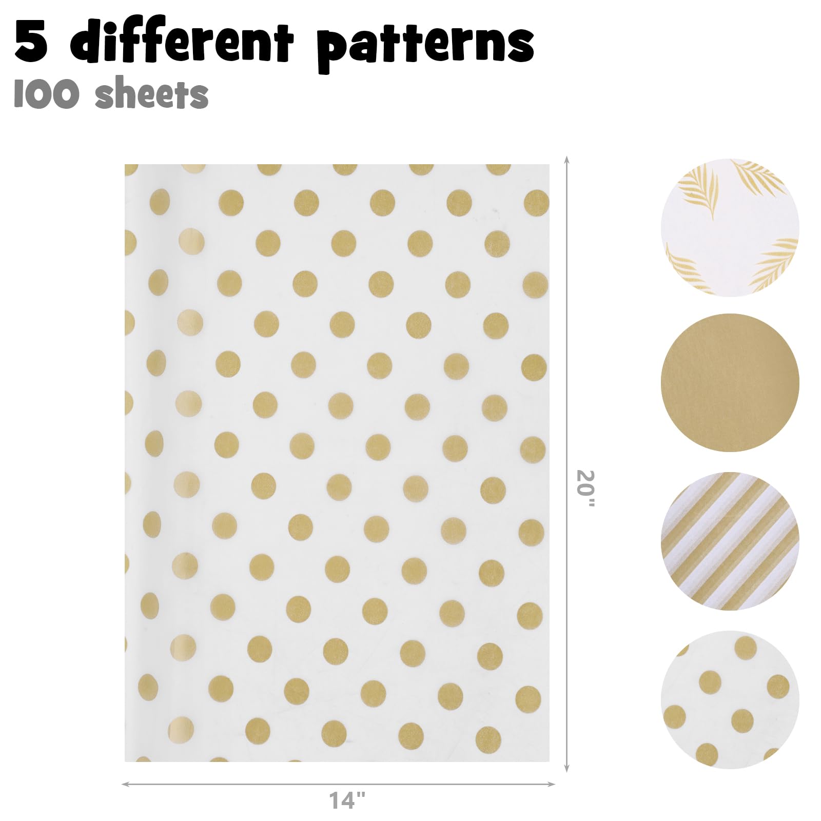 VGOODALL 100 Sheets Tissue Paper Bulk, 20 x 14 Inch Metallic Gold Wave Stripe Tissue Paper for Gift Wrapping Birthday Wedding