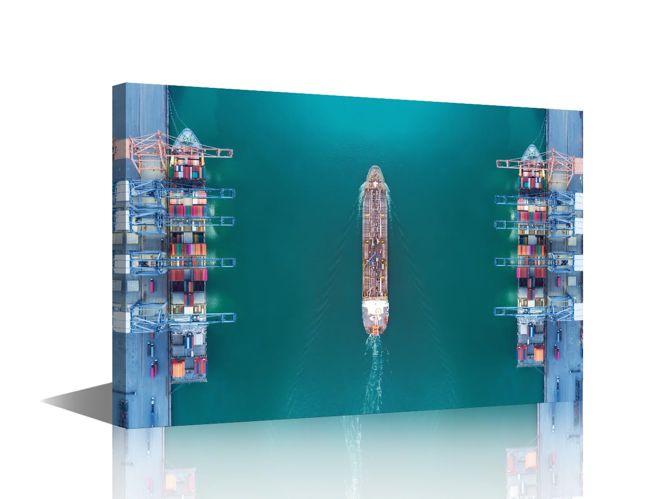 Container Ship Canvas Wall Art Oil Tanker Moving Pass Sea Port Pictures for Bedroom Wall Painting Containers Shipment Wall Art for Living Room 1 Panel Artwork Framed Ready to Hang (24''Wx36''H)