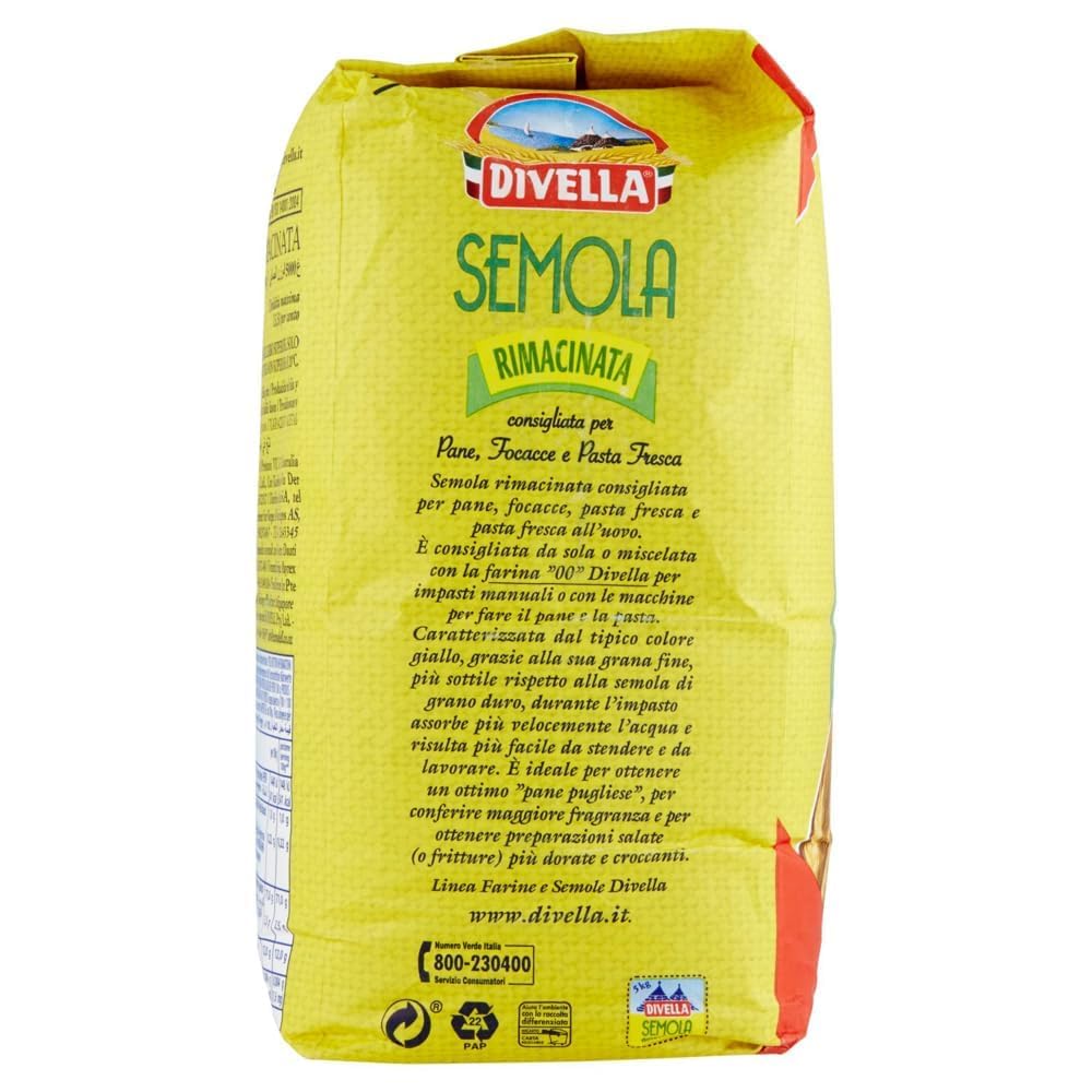 Italian Gourmet Bundle Divella Semoule de Blé Dur Remoulue 3x5kg – Semola Rimacinata fine pour pâte fraîche, pain, pizza & focaccia, qualité pro grand format 15kg réserve + Italian Gourmet Polpa