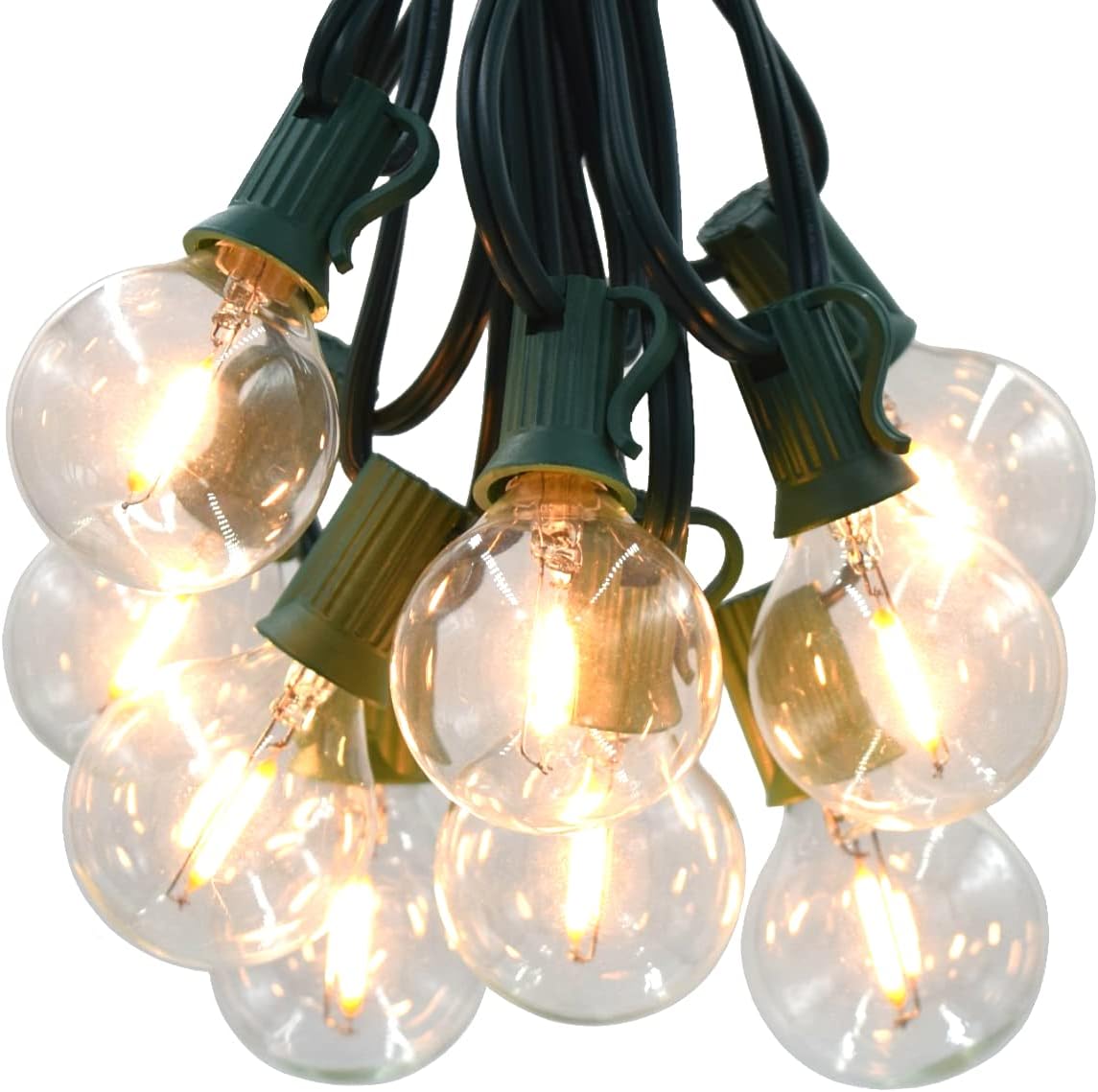 Hometown Evolution, Inc. G40 LED Warm White Outdoor Patio String Lights with 0.6 Watt Bulbs (G40 LED Filament - Green Wire, 50 ft)