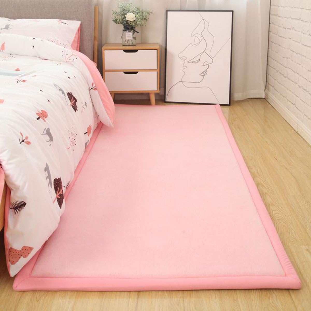 Dmkjdzsw Pink Play Crawling Mat For Nursery Baby, Extra Soft Activity Floor Mat For Kids Playroom Bedroom-120 * 200Cm