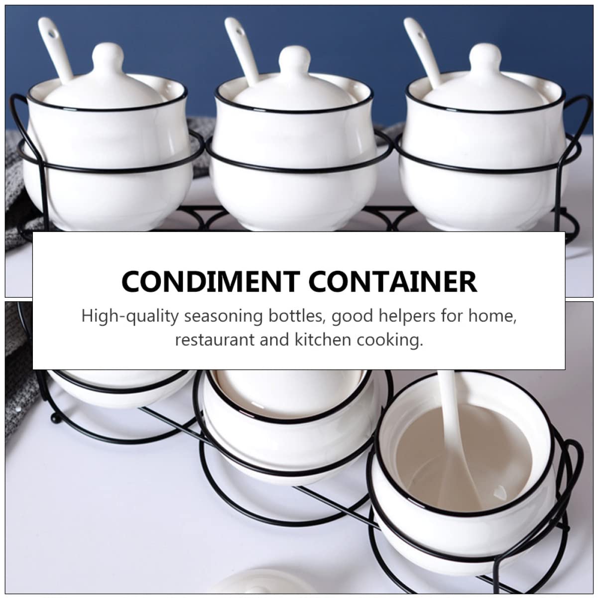 Alipis Set de 4 Pots à Épices en Céramique et Fer, Résistants aux Hautes Températures, Faciles à Nettoyer, Cuisine et Restaurant