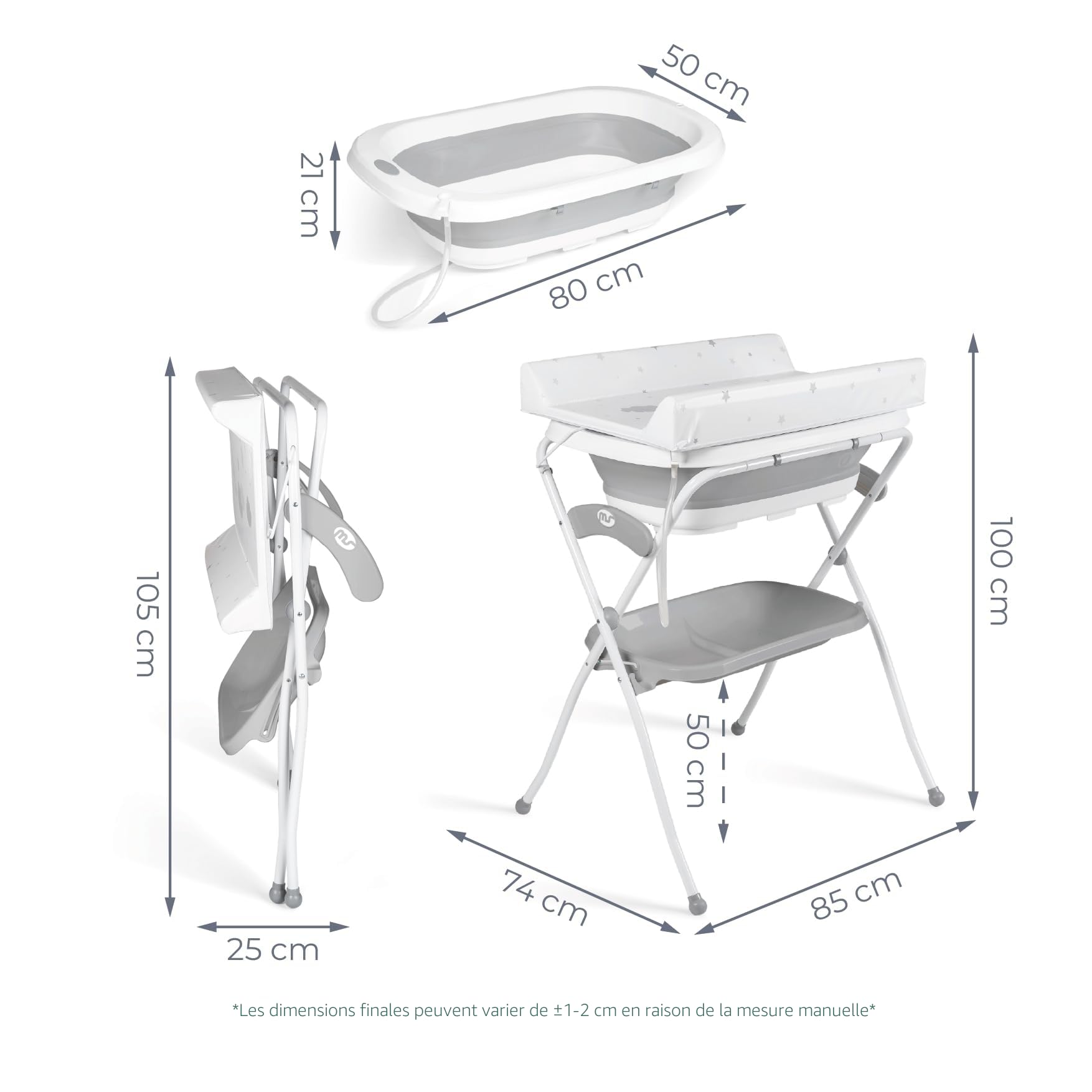 MS BabyWorld - Baignoire haute ZOE + Réducteur | Matelas à langer, coussin réducteur et panier | Confortable et facile à ranger | Avec bouchon et tuyau de vidange, pieds antidérapants, Pliable