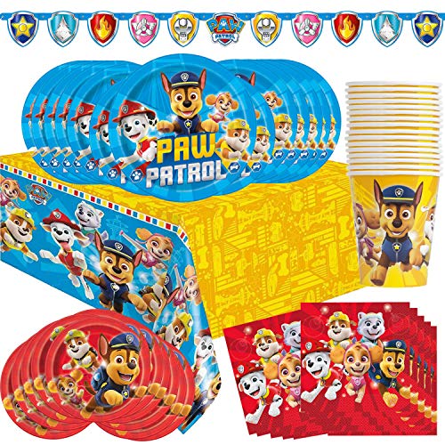 Paw Patrol Birthday Party Supplies - Tableware for 16 Guests + Decorations (Original Version)