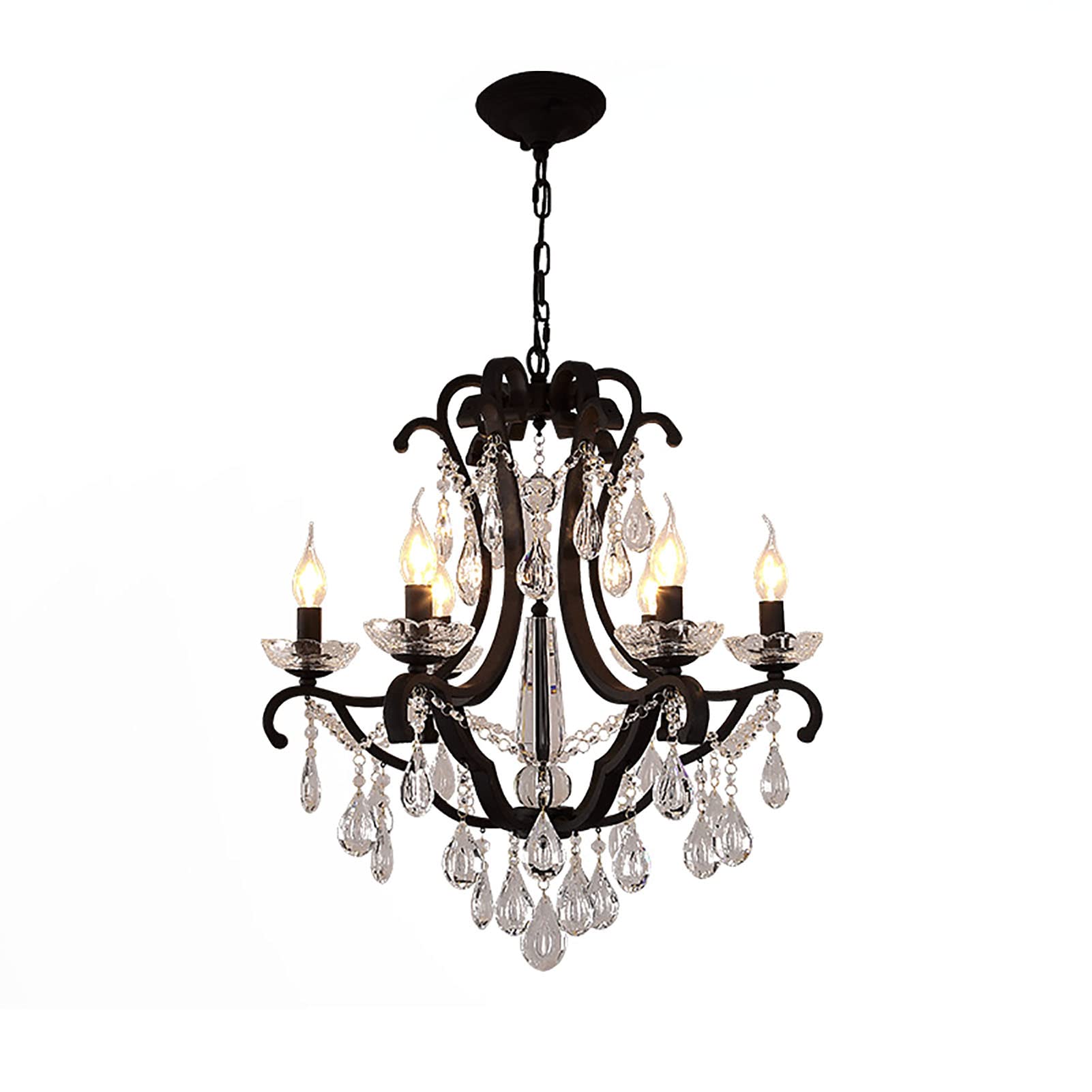 Für Wohnzimmer Esszimmer Schlafzimmer,Retro Kristalllampe,E14 Europäischer Stil Kristall Kronleuchter,Leichter Luxus Kristall Kerze Kronleuchter-Schwarz. 60 * 62cm