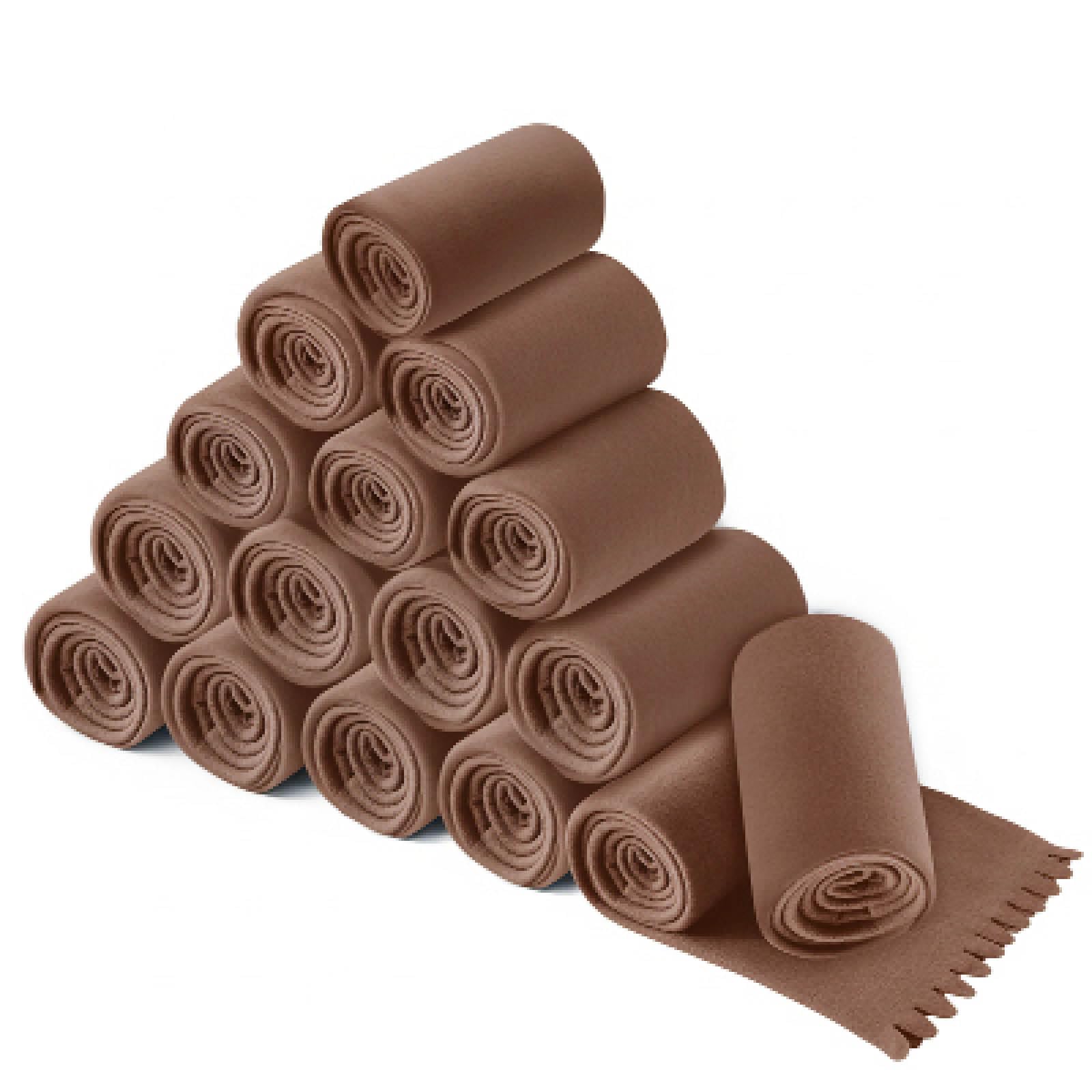 wometo 16er Set Wave Fleecedecken 120x160 cm – Oeko-TEX ca. 300g weiche Fleece Decke mit Wellenrand Anti-Pilling braun