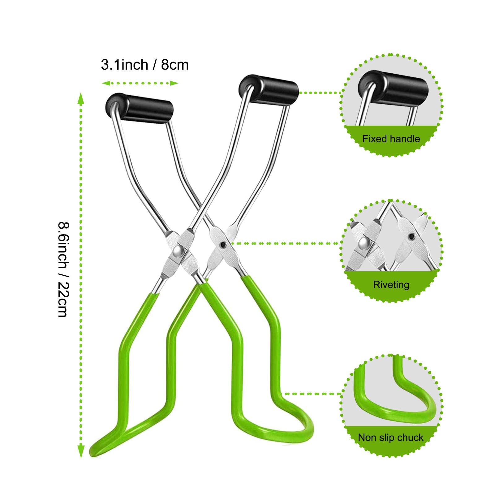 Elegital Canning Jar Lifter Tongs, Anti-Slip Stainless Steel Canning Jar Lifter with Safe Grip Handle for Canning Jars Mason Jars, Canning Jar Wide-Mouth Clip (Green)