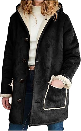 YAFINMO Abrigos de invierno para mujer 2023, chaquetas con forro polar Sherpa de talla grande, parka de gamuza sintética, ropa exterior