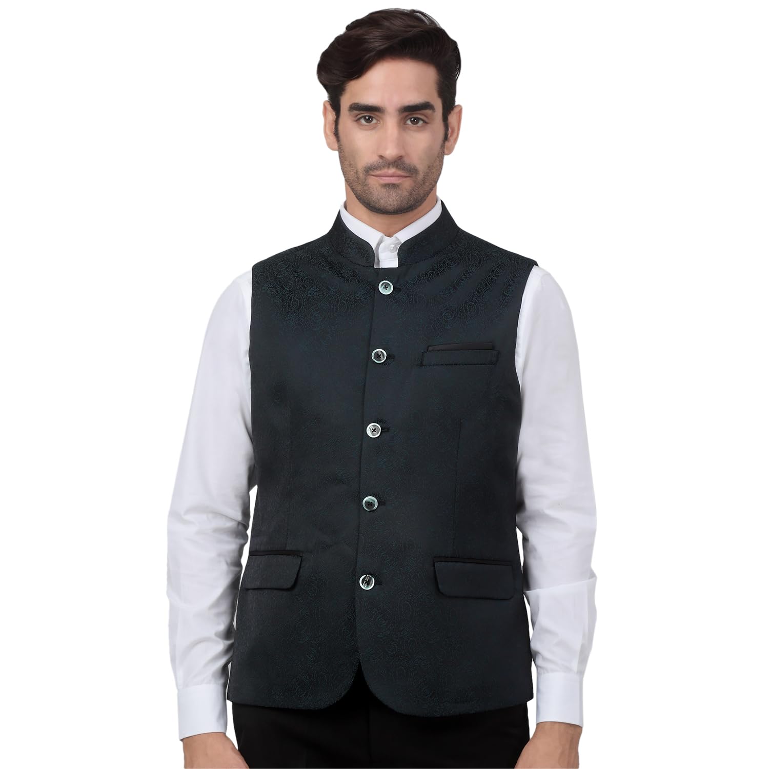 cantabil Men's Self Design Mandarin Collar Waist Coat-picture-37