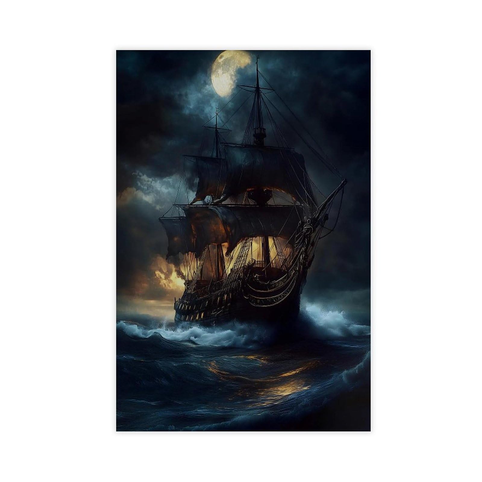 Bareronor Pirate Ship Poster Canvas Poster Bedroom Decor Landscape Office Room Decor Gift 24" L X 36" W