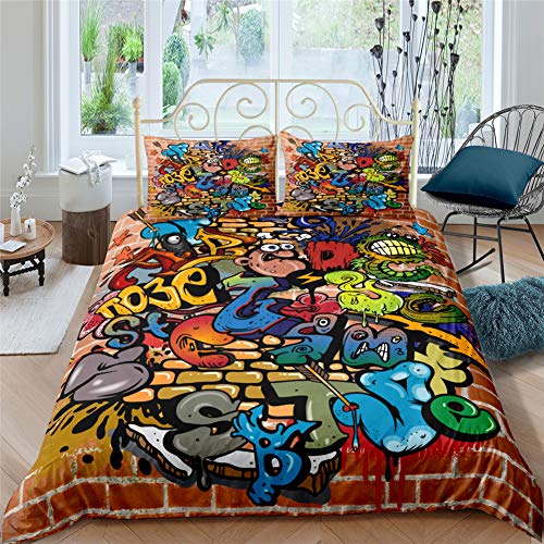 AYMAING Housse de Couette Ensemble Microfibre Chambre Literie Ensemble 3D Graffiti Art Confortable Taie d'oreiller Housses de Couette Housse de Couette 3 Pièces avec Fermeture À Glissière