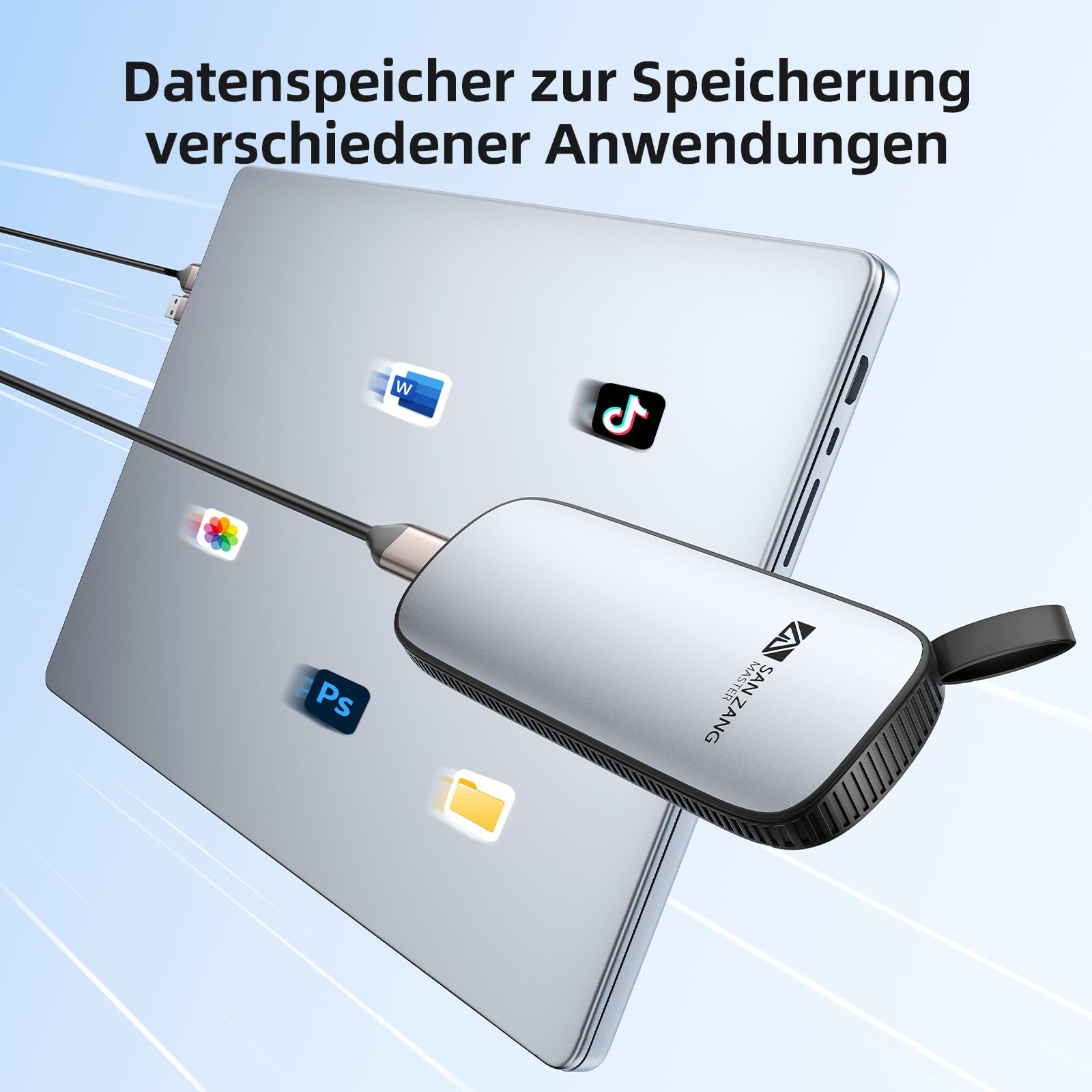 SAN ZANG MASTER Externe Portable SSD 2TB, bis zu 1.050 MB/s Lesen/1.000 MB/s Schreiben, USB 3.2 Gen 2, Externe SSD für Laptop,Type C Smartphones, Pro,Air, Silber
