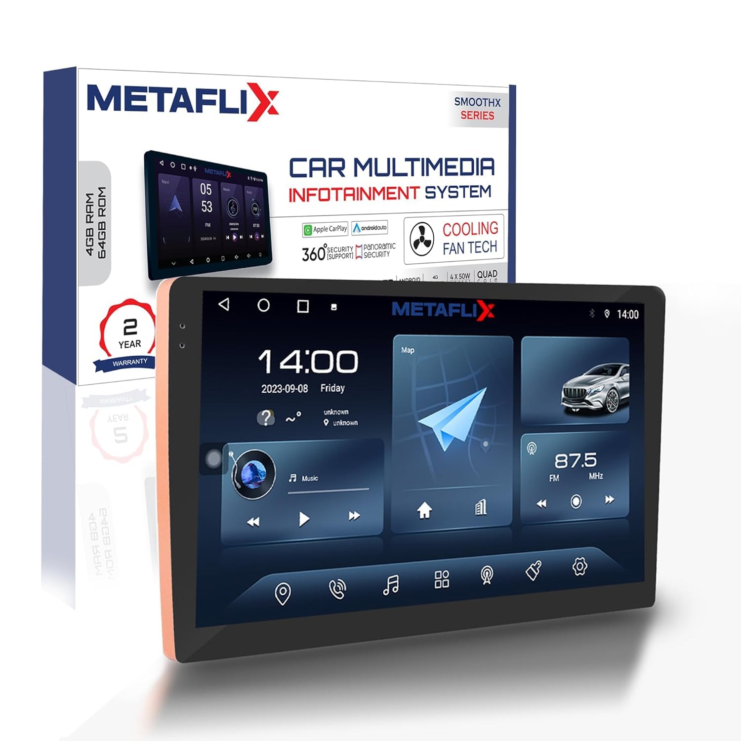 Smooth-X Series Wireless CarPlay & Android Auto, 4G LTE,Mirror Link, Octa-Core Processer, 4G/64G, TDA 7708 Sound IC, DSP 36-Band EQ, WiFi 2.4/5GHz, BT 5.0, GPS, Supports 360° Camera 1080P-image-3