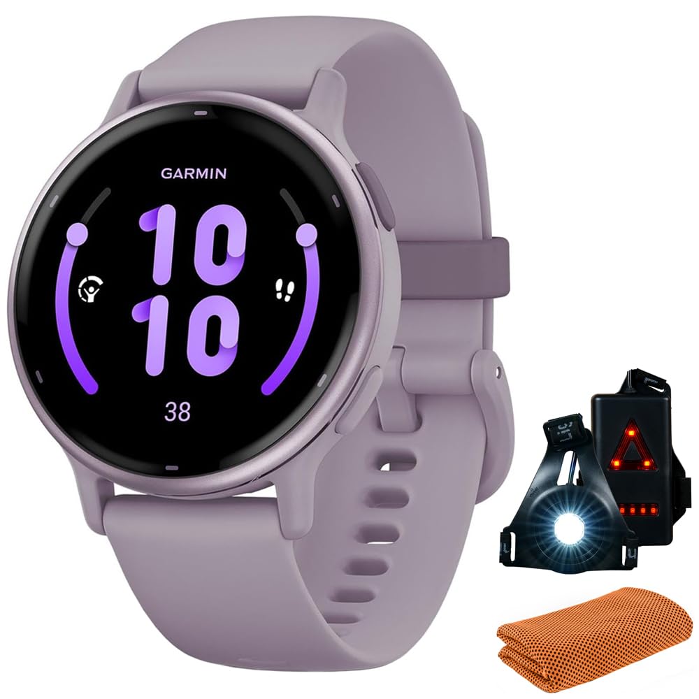 Garmin 010-02862-13 Vivoactive 5 Fitness Smartwatch Orchid Official USA Partner Model Bundle with Workout Cooling Sport Towel and