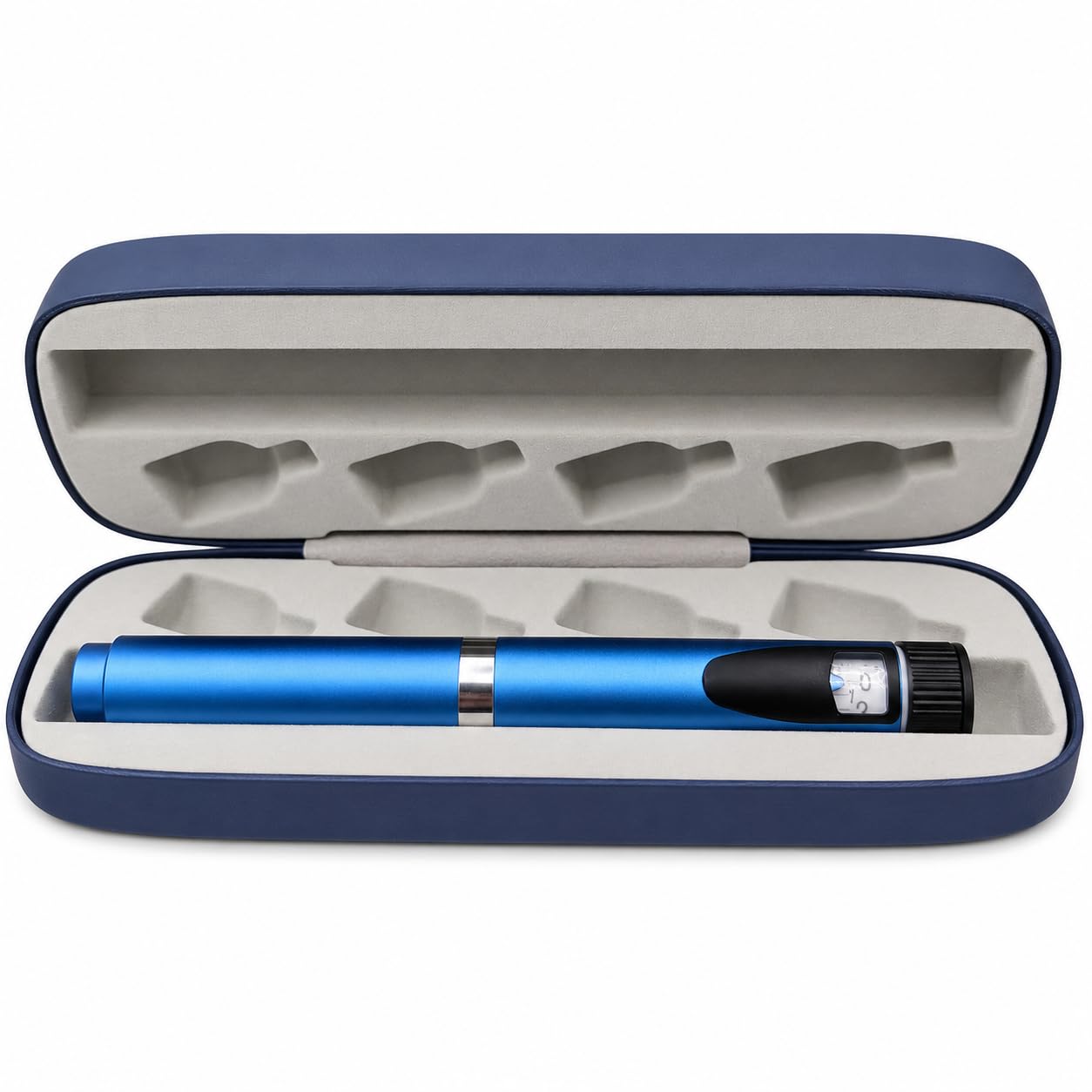 Inyector reutilizable de insulina/péptido con estuche de viaje rígido, compatible con cartuchos estándar de 3 ml, kit compacto y portátil (azul)