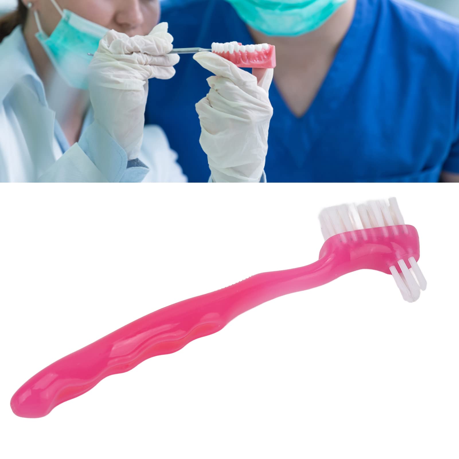Brosse de Nettoyage pour Fausses Dents, Brosse à Dents Portative pour Prothèses Dentaires pour Personnes âgées, Cadeau de Brosse pour Prothèse Dentaire pour élimination de la (Rose)