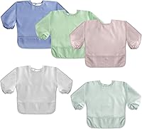 Vista 8 de POIKSHARK 4 Pack Long Sleeve Bib, Reusable Bib with Catch-all Pocket