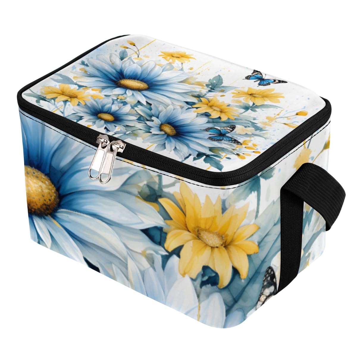 GzLeyigou Lunch Bags for Women Men 9 Cans,Butterfly Daisy Hot & Cold Food Delivery Bag Insulated Grocery Bag Insulated Lunch Box Floral Cooler Bag for Office Work Picnic Beach