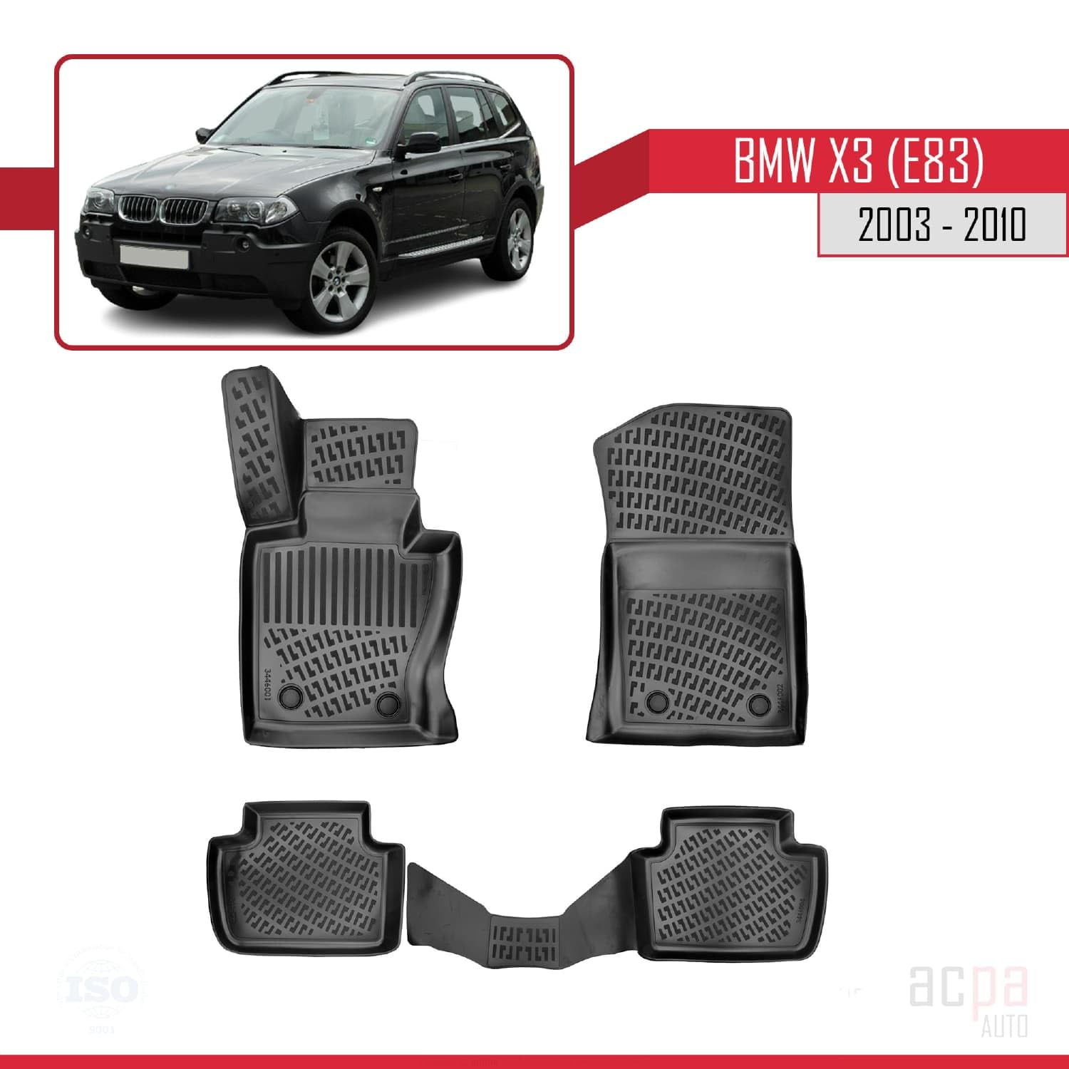 dywaniki samochodowe do BMW X3 (E83) 2003-2010 4D gumowe dywaniki czarne