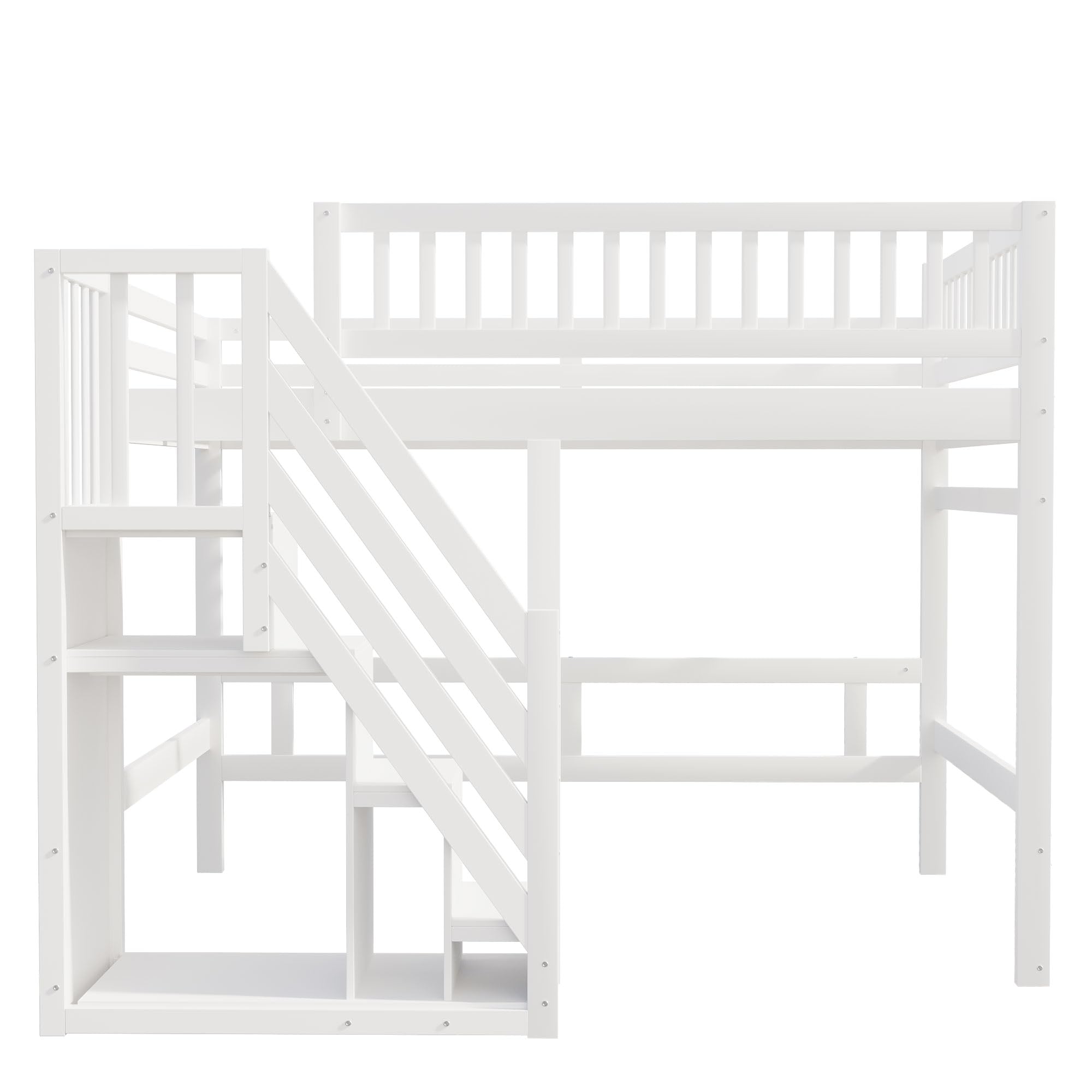 Etagenbett 140x200, Kinderbett Hochbett mit Treppe und Aufbewahrungsschrank, Funktionsbett Doppelbett Stockbett Spielbett Kinderhochbett Jugendhochbett mit Lattenrost, Massivholz, Ohne Matratze, Weiß