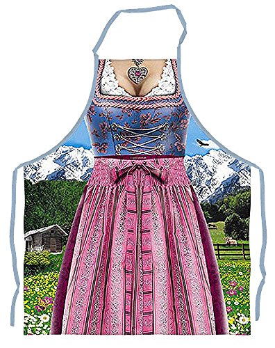 ITATI Grembiule da Cucina Dirndl, Bavarese, Multicolore, Stampato, 100% Poliestere, Taglia Unica per Adulti.