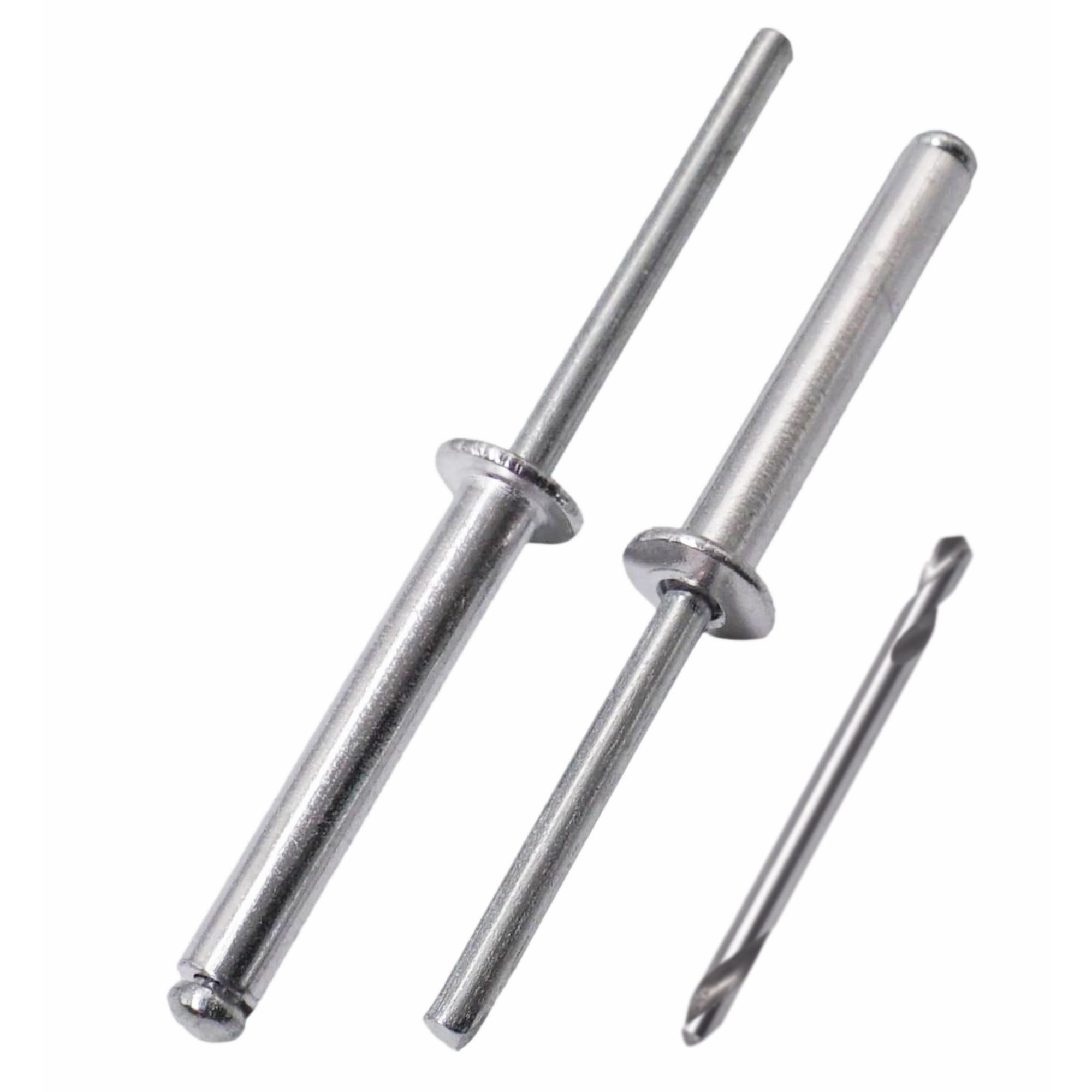 SKIR'CO (200 pcs) Aluminium Blind Rivets 4.8 x 30 mm, Steel Mandrel, Pop Rivets, Dome Head, DIN 7337 Rivets, Drill Bit Included