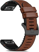 Leather Strap for Garmin Quatix 8 51mm/Quatix 7X/6X/Tactix 8 51mm/Tactix 7Pro/Fenix 8 51mm/Fenix 7X Pro/Fēnix 6X Pro Replacement Silicone Strap for Enduro 3/2 (QuickFit 26mm, Brown)
