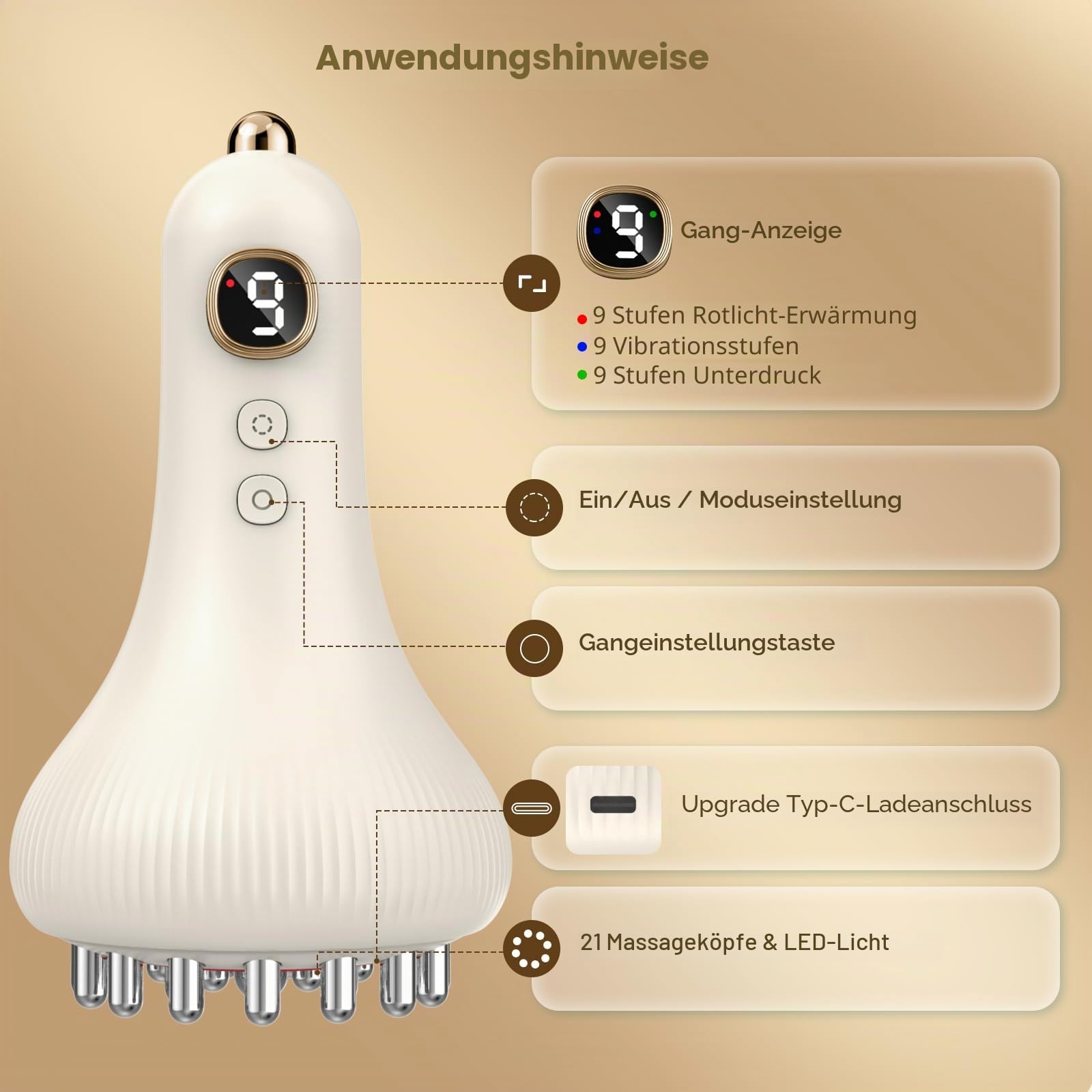 Lymphdrainage Massagegerät Anti Cellulite – 9 Stufen EMS-Mikrostrom & Vibrieren & Wärme, Elektrische Massagegerät Gerät für straffere Haut & bessere Durchblutung, für Bauch, Beine, Arme & Rücken（Weiß）