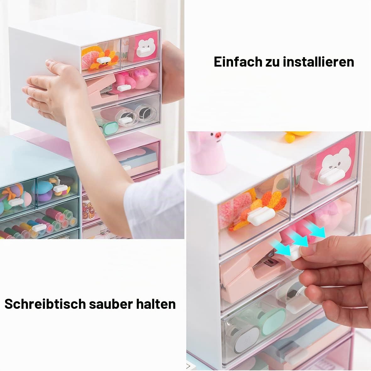 Schreibtisch-Aufbewahrung, Make-up-Aufbewahrungsbox mit 4 Schubladen, Kunststoff, Bürobedarf, Schreibtisch-Organizer für Büro, Schule, Zuhause und Badezimmer (Rosa)