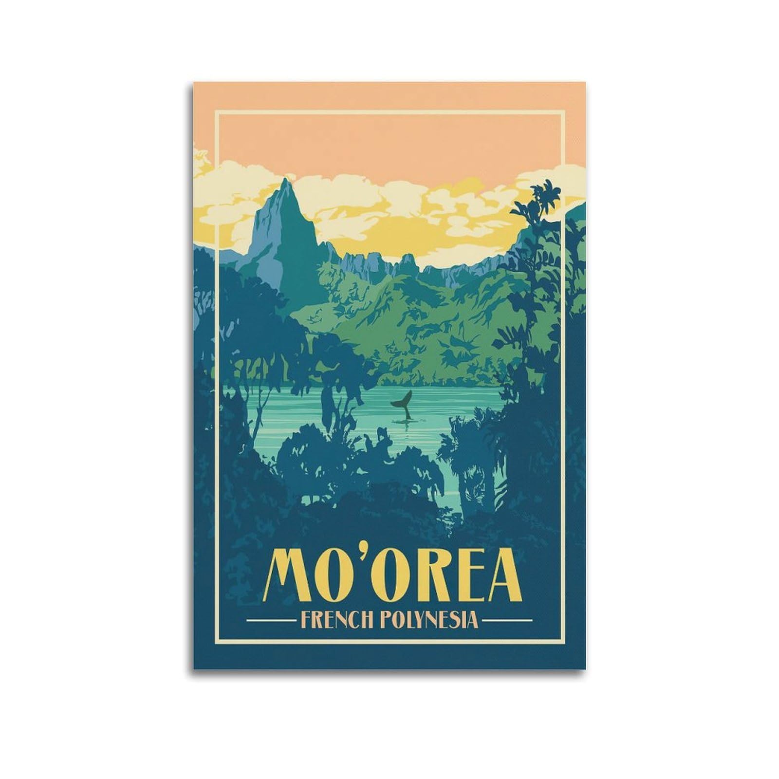 Illustrated Scenery Travel French Polynesia Mo'orea Island Decorative Painting Canvas Wall Posters And Modern Family Bedroom Decor 24x36inch(60x90cm)