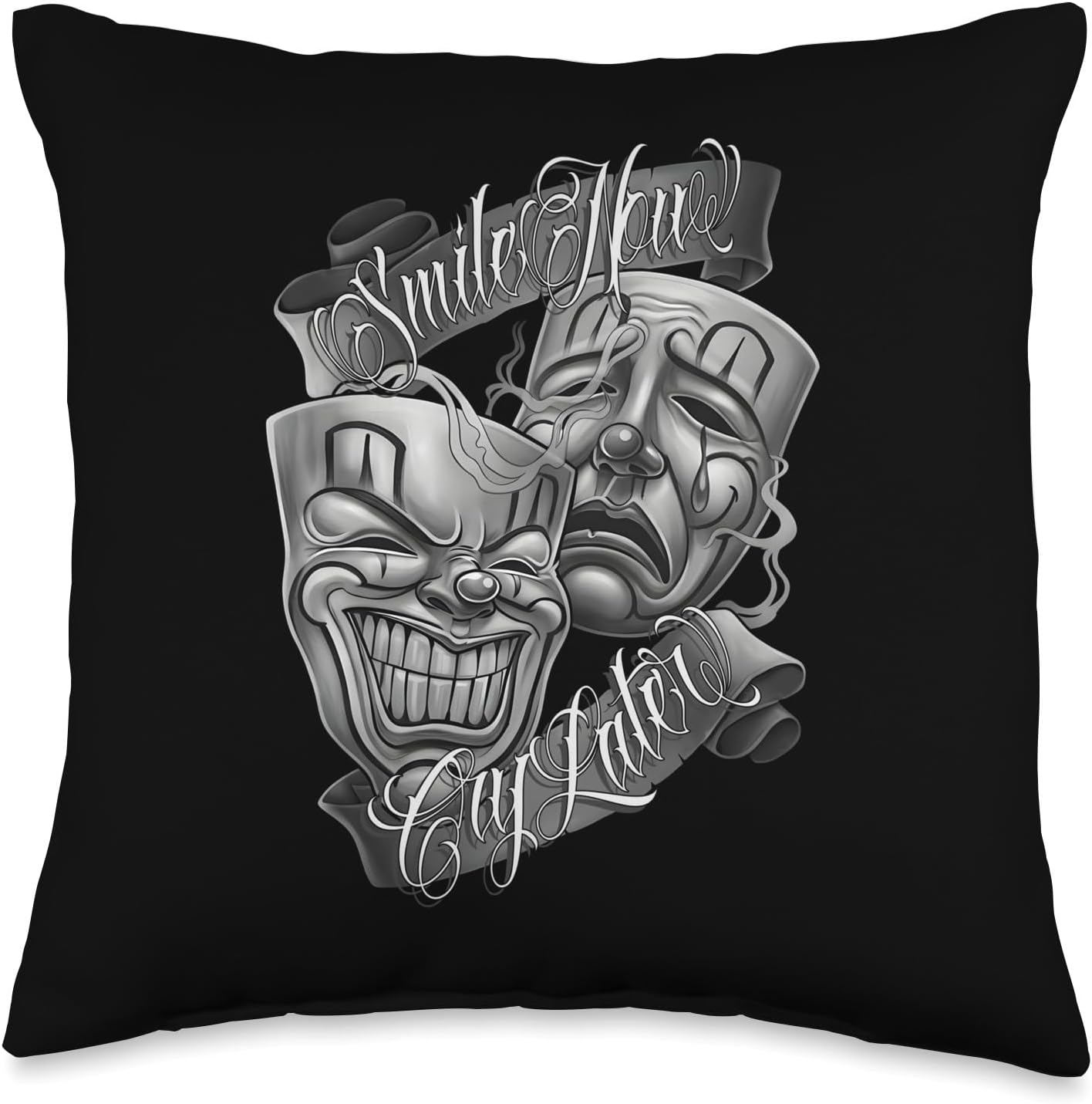 Smile Now CRY Later Chicano Art Tattoo Cholo Clown Chola Throw Pillow