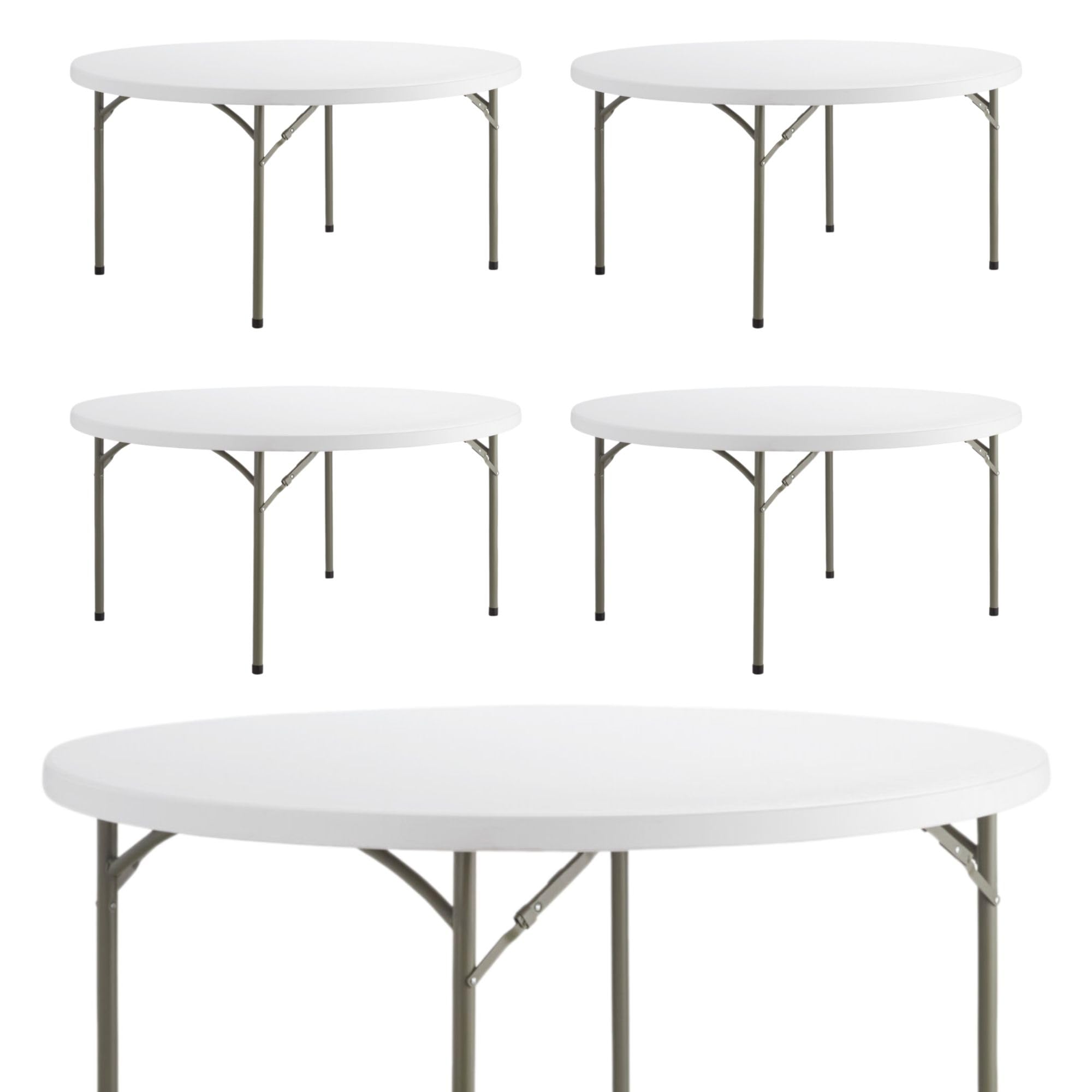 KTLT 5 Pack! 60" Round Commercial Folding Table - Heavy-Duty White Plastic Folding Table for Events, Parties, Banquets and Weddings - Perfect for