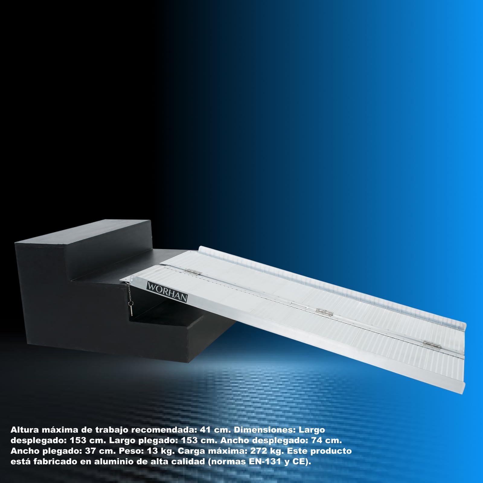 Rampa Plegable Carga Silla de Ruedas Discapacitado Movilidad Aluminio Anodizado (153cm Solo Pliegue) 1R5