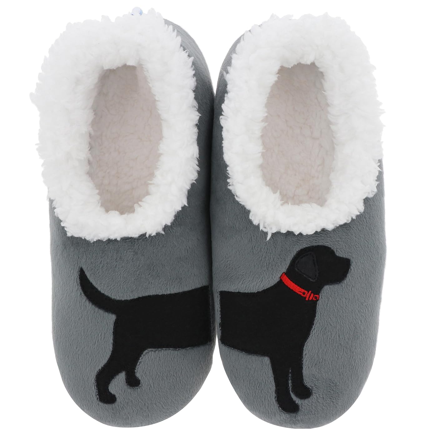 Snoozies! Sherpa Fleece Womens Slippers With Non Slip Sole Pairables Cat  and Dog Designs Pink Black Cat, Black Labrador or Stripy Dachshund - Main Image
