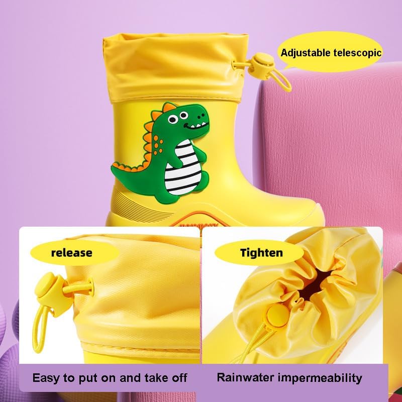 yamerbo Toddler Kids Rain Boots with an Elastic Boot Collar, Waterproof Cartoon Animals Rain Boots for Girls and Boys, Cute Non Slip Rubber Rain shoes-Pink4