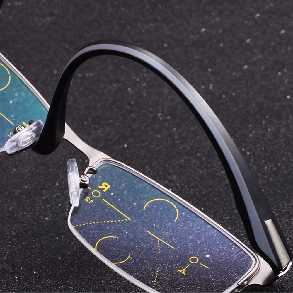 Progressive Lesebrille Bifokal, Selbsttönende Multifokale Sonnenbrille, Photochrome Herren Halbbrille Anti-Müdigkeit +2.50