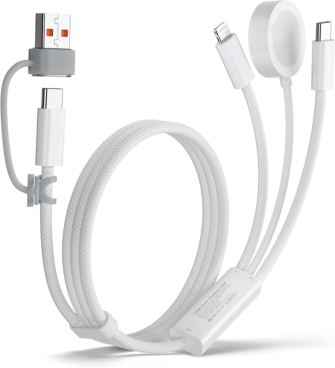 Travel Essentials for Apple Watch Charger,100W 3 in 1 Charger Cable with USB C, Lightning, iWatch Charger for iPhone, MacBook, iPad, Samsung, Google Pixel, iWatch Ultra 1-10 [Apple MFI Certified]