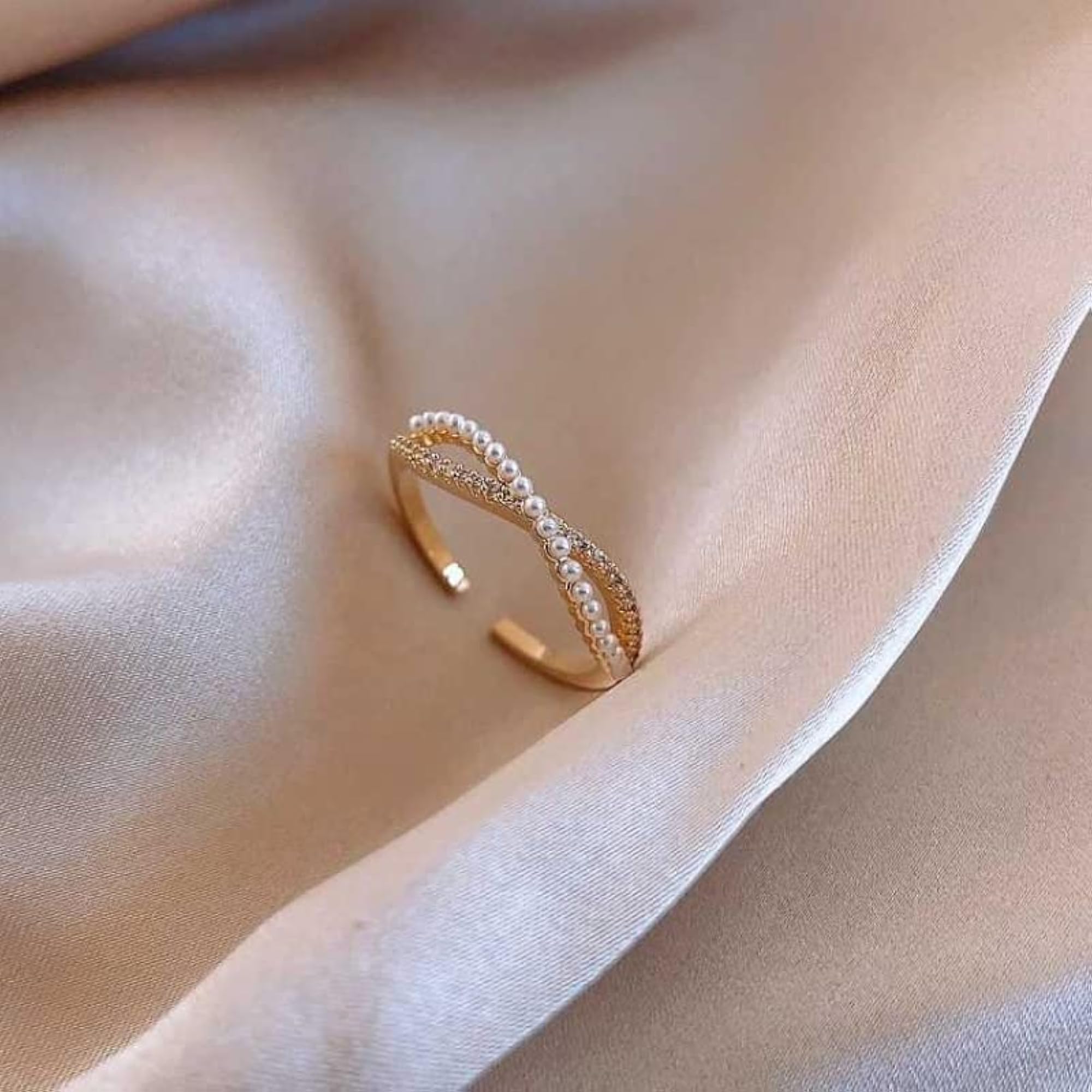 Crisscross Infinity Open Ring With Pearl And Zirconia