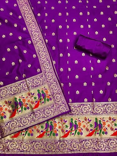 Image of Pandadi Women's Banarasi Paithani Woven Design Dress Material