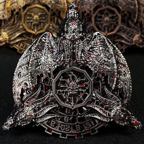 HAOMEJA Metal Spinner Dice 7 in 1 DND Dice Set, Metal Roulette D&D Dice with Gift Random Dragon Eye Bag, Dungeons and Dragons RPG Role Playing Gaming Dice (Ancient Blood Silver)