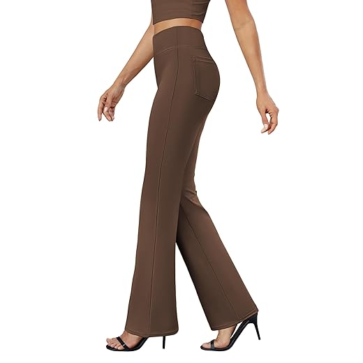 Womens Bootcut Dress Pants Business Casual Work Pants with Pockets High Waist Stretchy Trousers Pull On Office Slacks