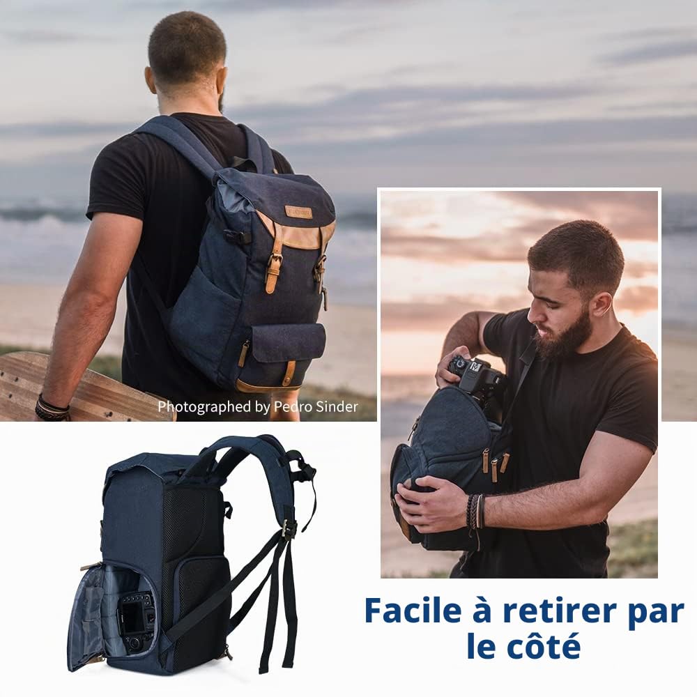 K&F CONCEPT Sac à Dos Appareil Photo, DSLR Sac de Voyage avec Housse Imperméable Inclus pour DSLR Canon Nikon Sony Olympus (XL)